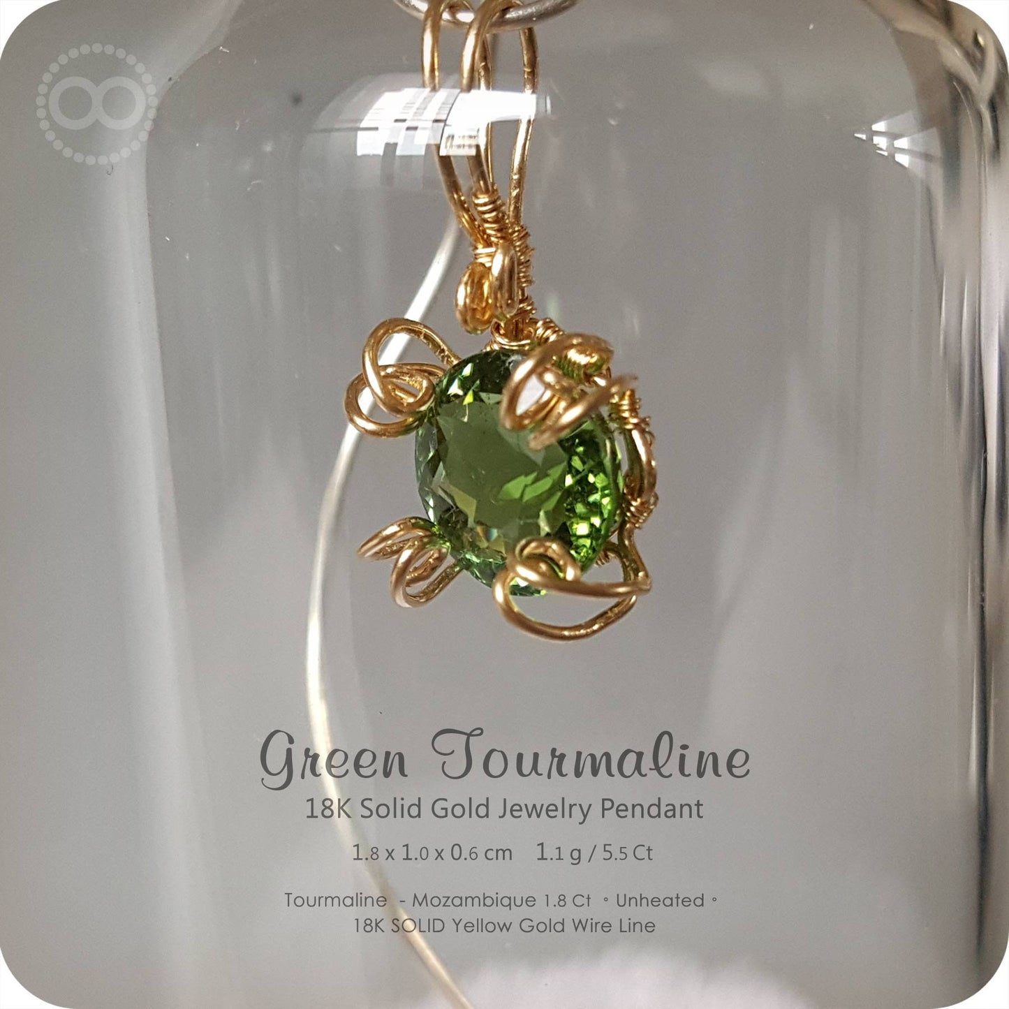 Green Tourmaline 18 K SOLID Gold Jewelry Pendant -H 112