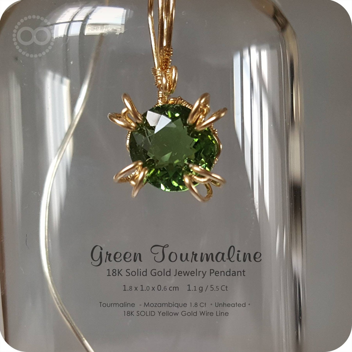 Green Tourmaline 18 K SOLID Gold Jewelry Pendant -H 112