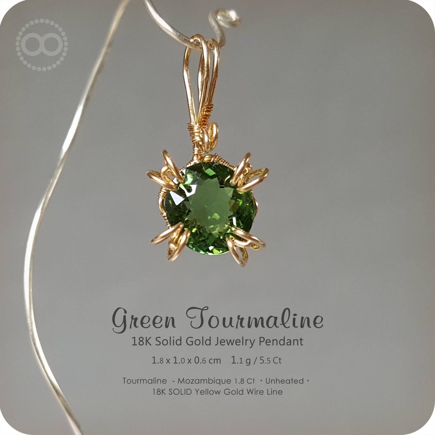 Green Tourmaline 18 K SOLID Gold Jewelry Pendant -H 112