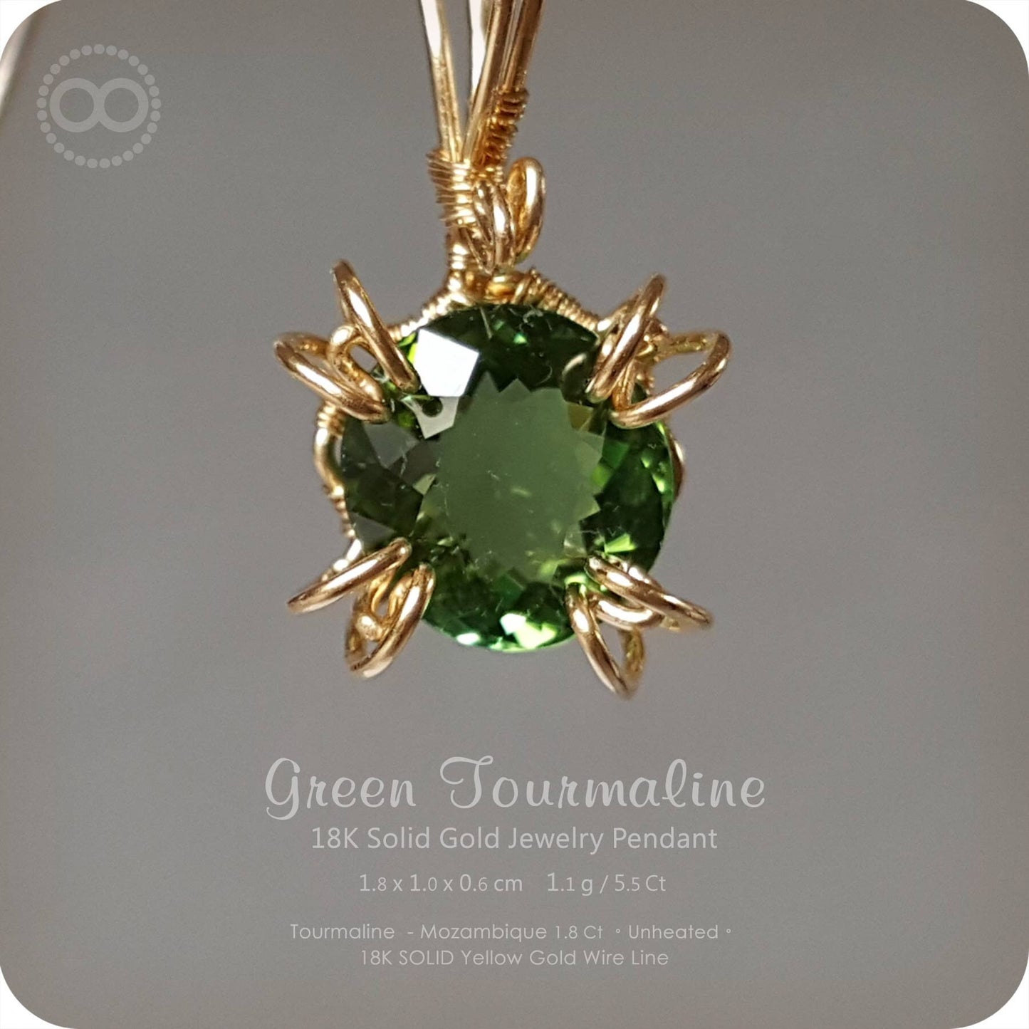 Green Tourmaline 18 K SOLID Gold Jewelry Pendant -H 112