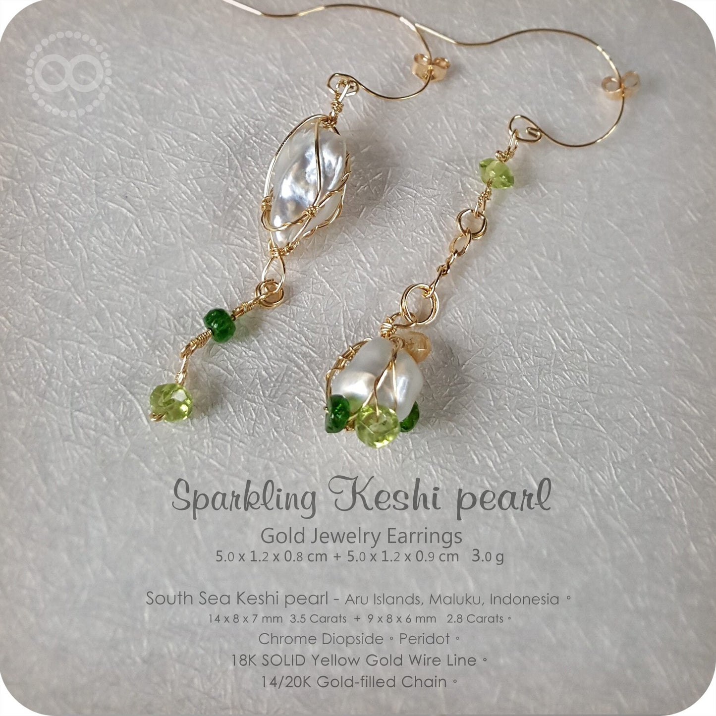 Sparkling Keshi Pearl 18 K Solid Gold Earrings - H 119