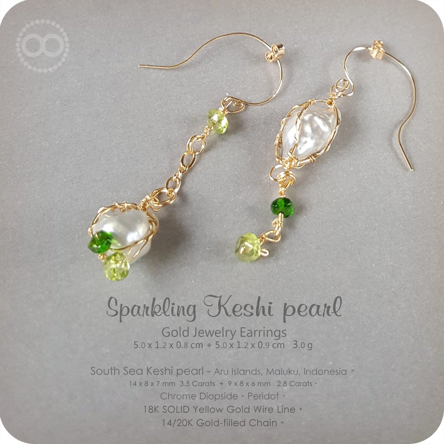 Sparkling Keshi Pearl 18 K Solid Gold Earrings - H 119