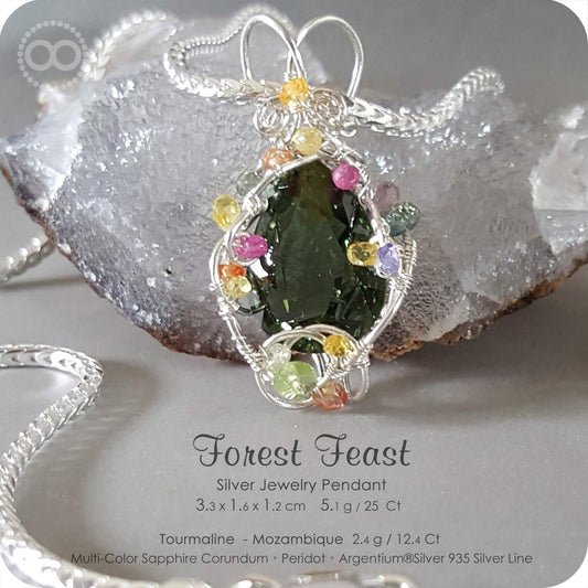Mozambique Green Tourmaline Silver Jewelry Necklace - H116 Forest Feast