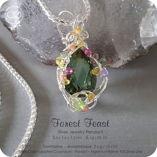Mozambique Green Tourmaline Silver Jewelry Necklace - H116  Forest Feast