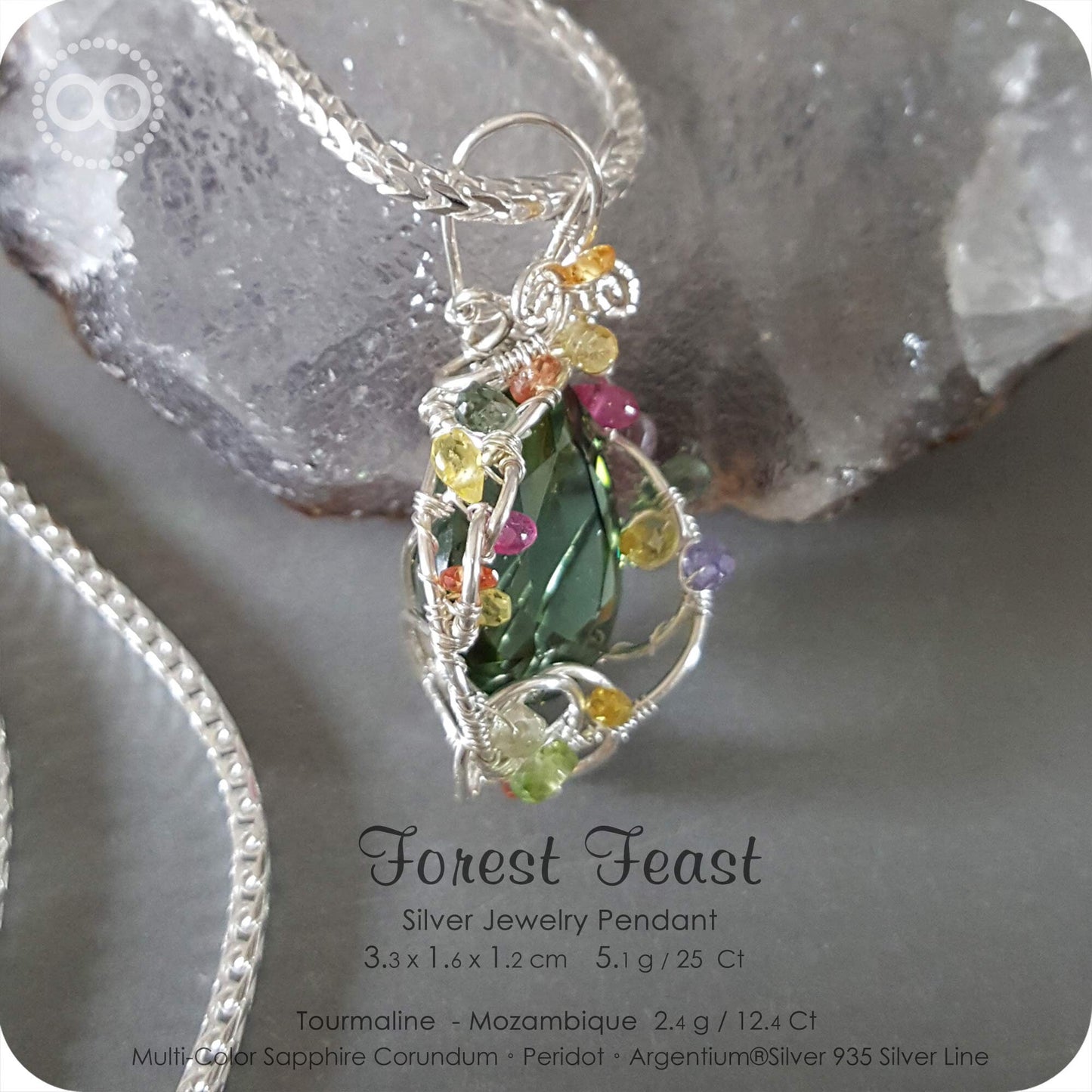 Mozambique Green Tourmaline Silver Jewelry Necklace - H116  Forest Feast