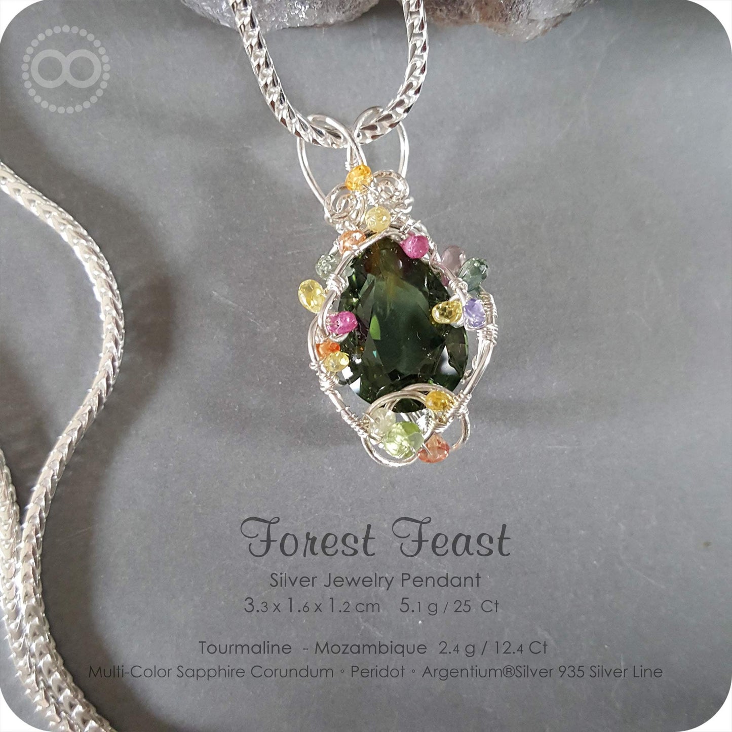 Mozambique Green Tourmaline Silver Jewelry Necklace - H116  Forest Feast