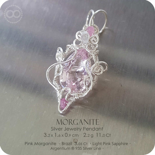 Pink Morganite + Sapphire Silver Jewelry Necklace - H135