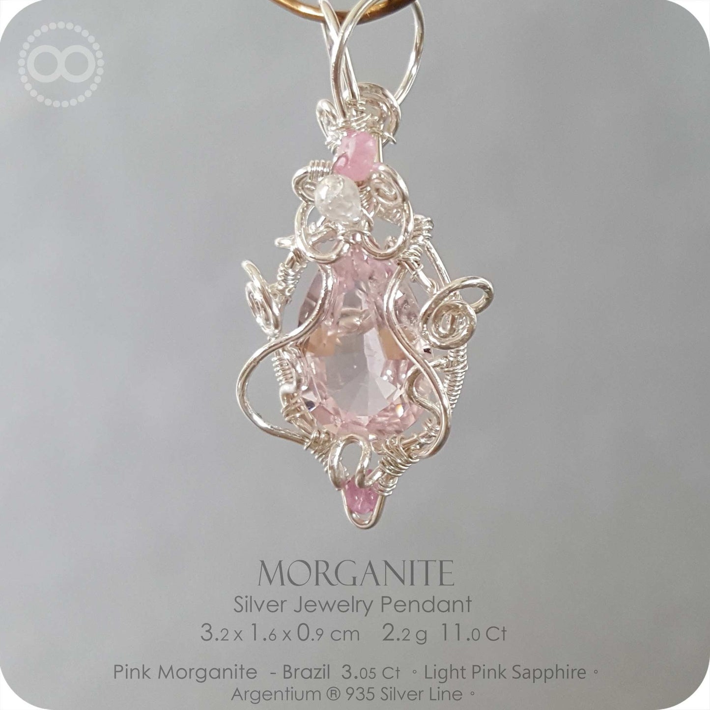 Pink Morganite + Sapphire Silver Jewelry Necklace - H135