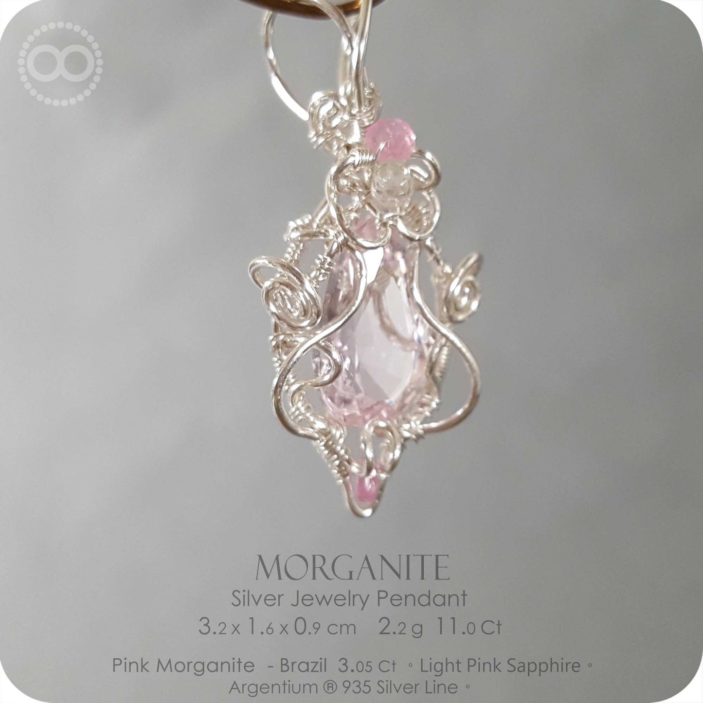 Pink Morganite + Sapphire Silver Jewelry Necklace - H135