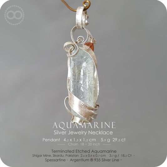 Sold & Thanks ★ Terminated Etched AQUAMARINE Silver Jewelry Necklace - H138