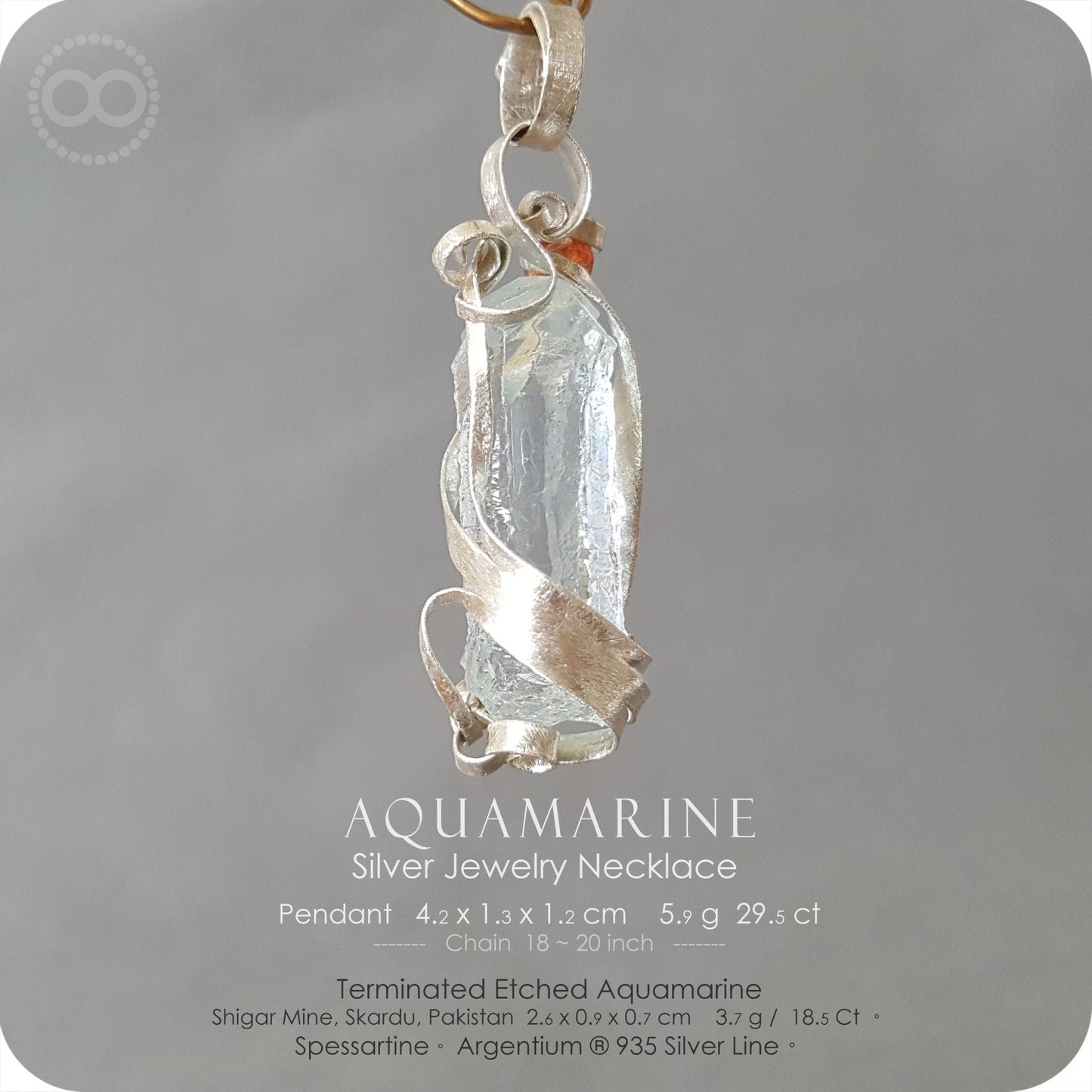 Sold & Thanks ★ Terminated Etched AQUAMARINE Silver Jewelry Necklace - H138