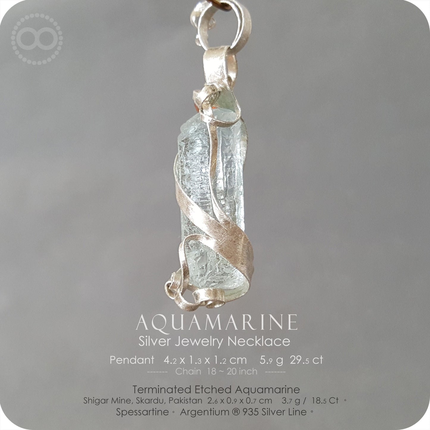 Sold & Thanks ★ Terminated Etched AQUAMARINE Silver Jewelry Necklace - H138