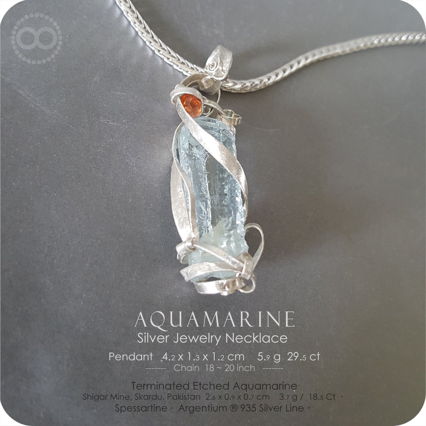 Sold & Thanks ★ Terminated Etched AQUAMARINE Silver Jewelry Necklace - H138