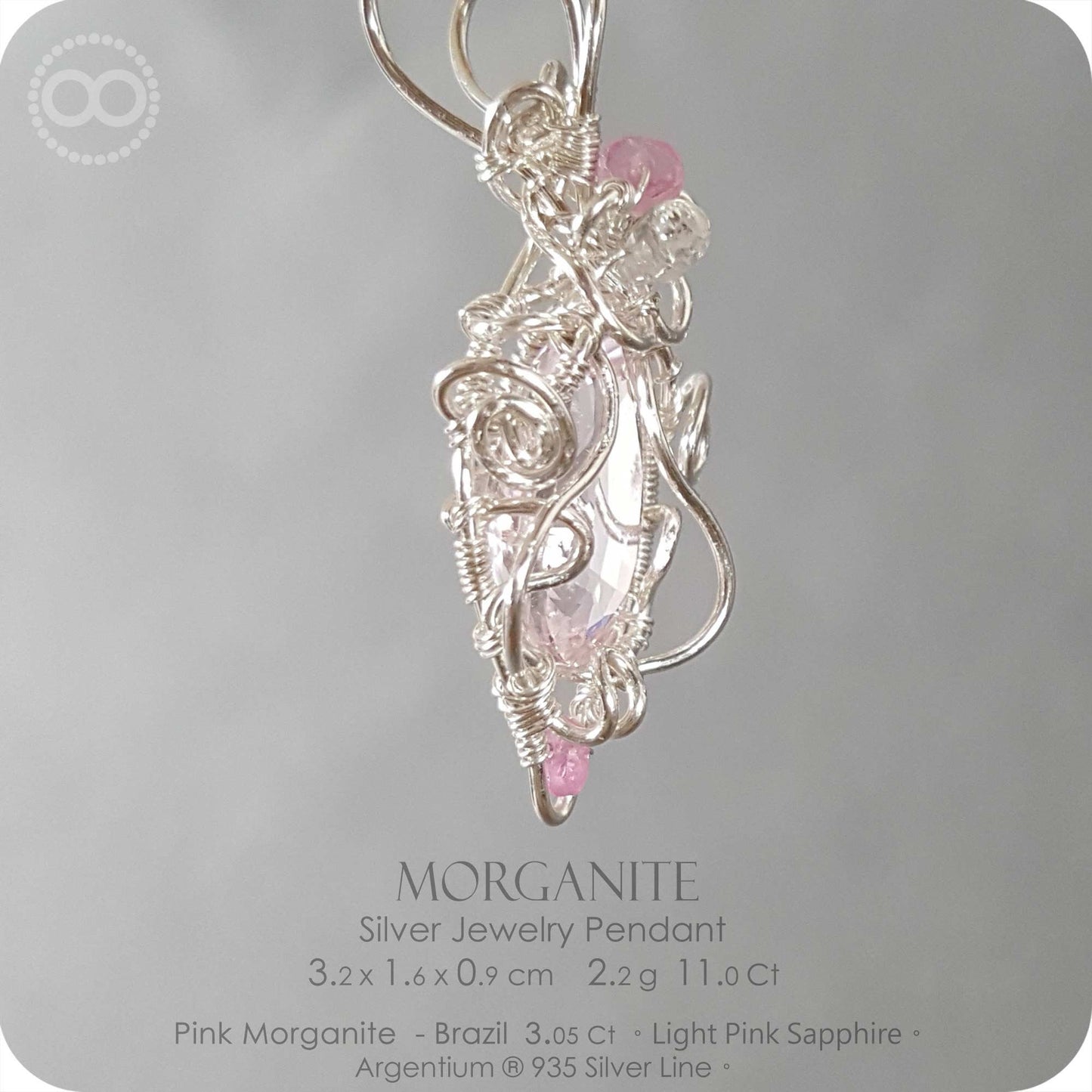 Pink Morganite + Sapphire Silver Jewelry Necklace - H135