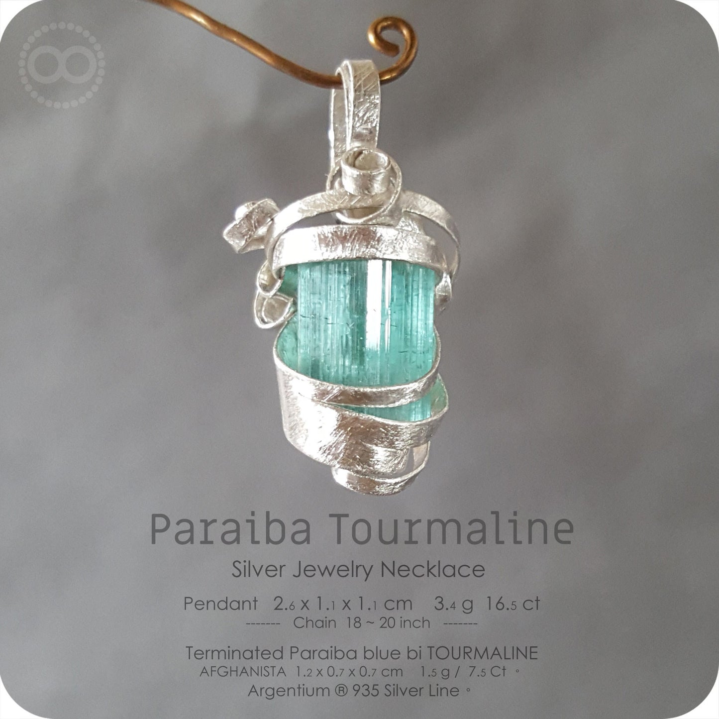 Terminated Paraiba Tourmaline Silver Jewelry Necklace - H139 - Interstellar Messenger