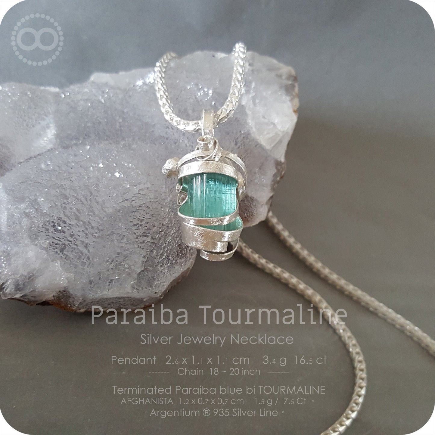 Terminated Paraiba Tourmaline Silver Jewelry Necklace - H139 - Interstellar Messenger