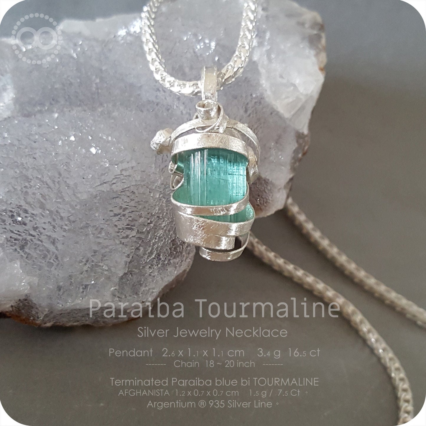 Terminated Paraiba Tourmaline Silver Jewelry Necklace - H139 - Interstellar Messenger