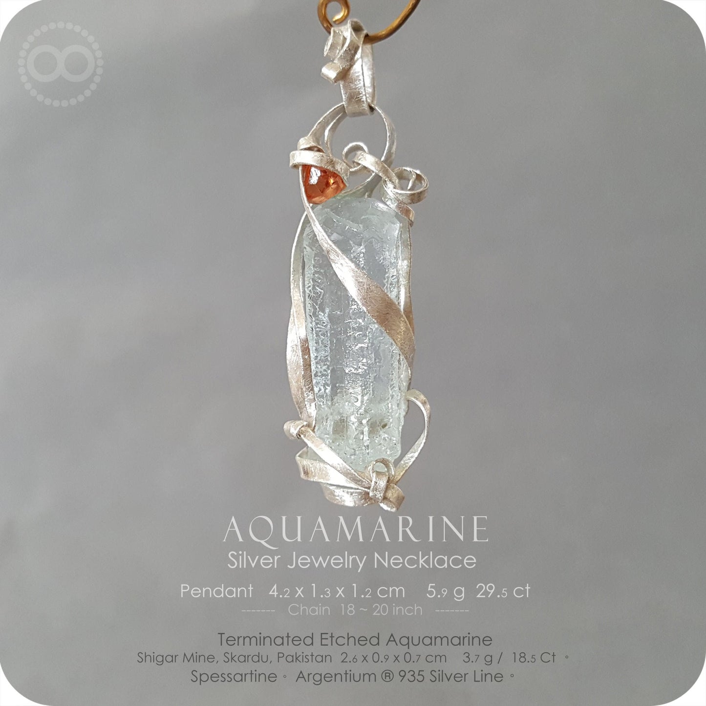 Sold & Thanks ★ Terminated Etched AQUAMARINE Silver Jewelry Necklace - H138