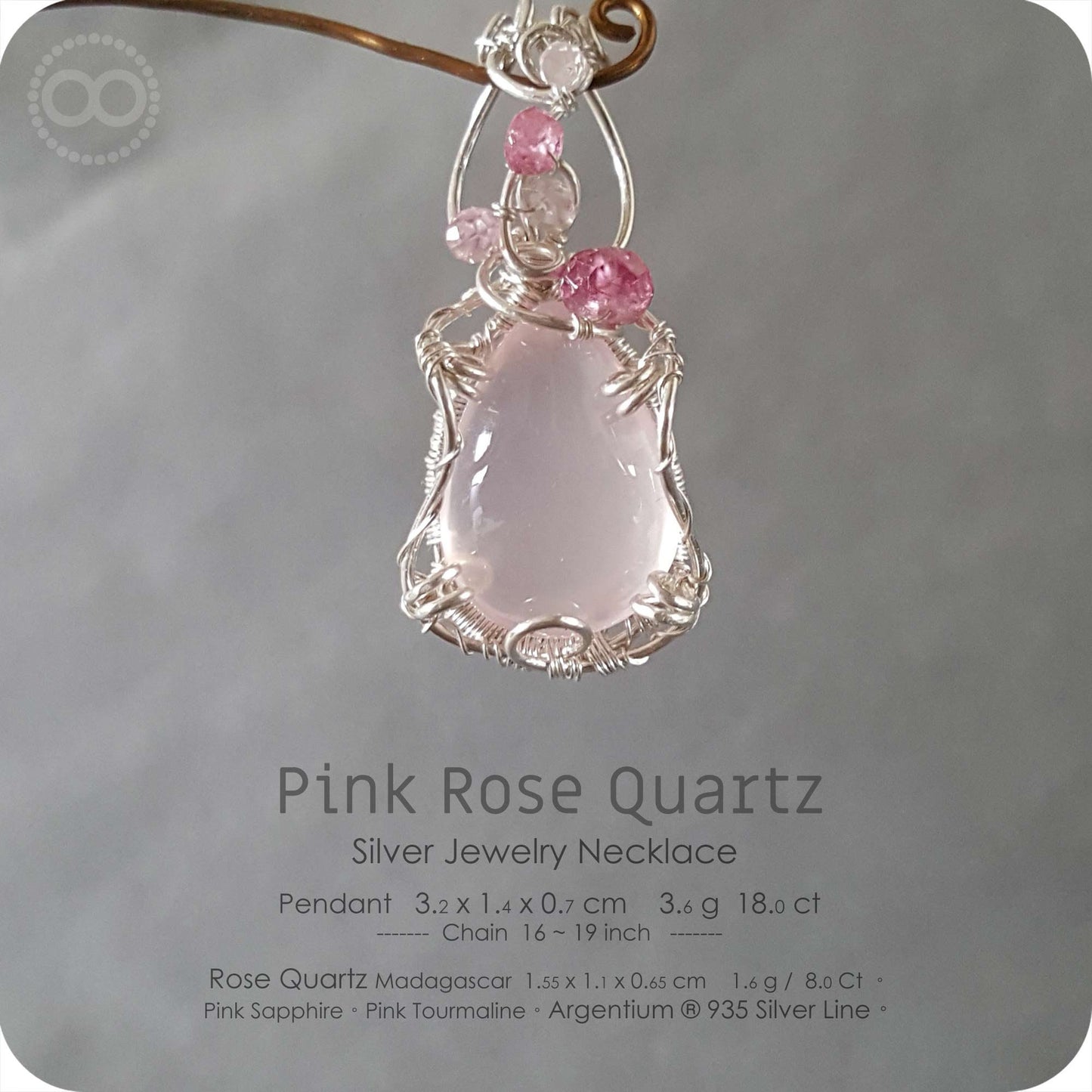 Pink Rose Quartz Silver Jewelry Necklace - H141