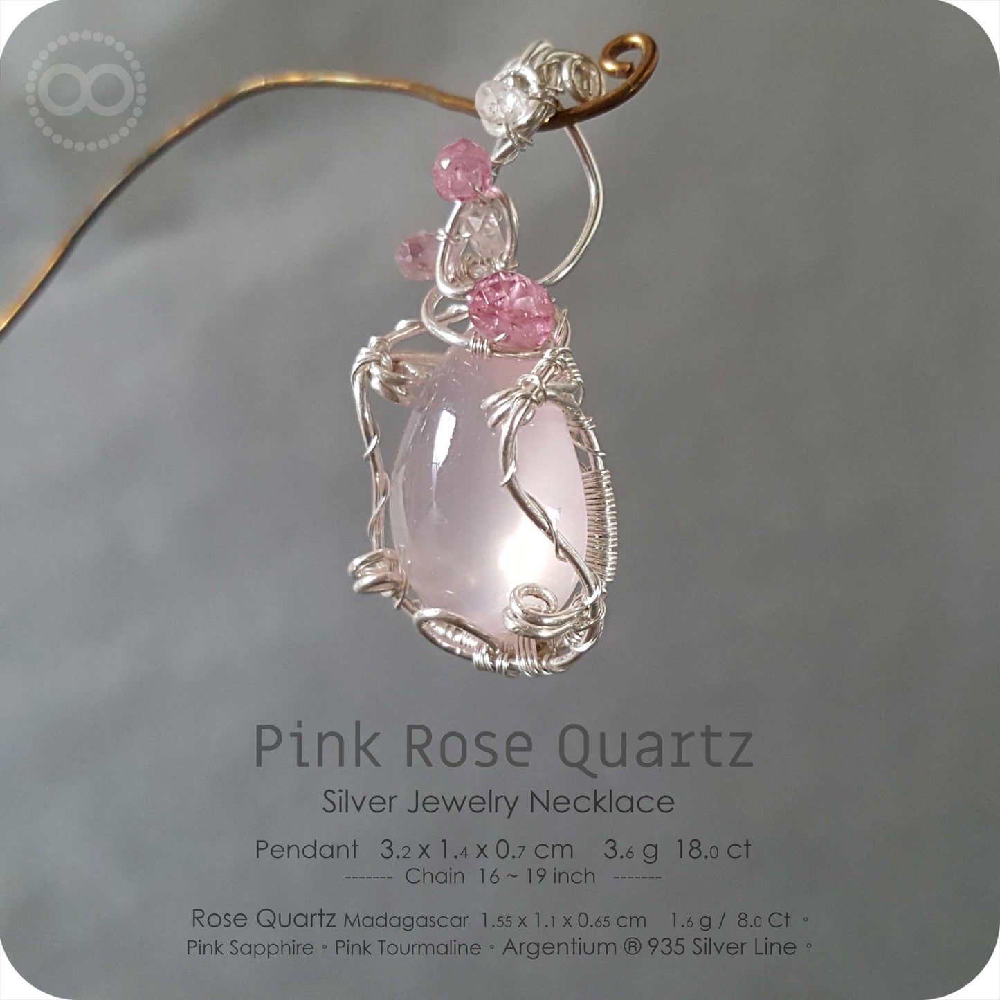 Pink Rose Quartz Silver Jewelry Necklace - H141