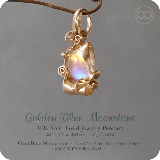 Gem Blue Moonstone 10K SOLID Gold Jewelry Pendant - H143