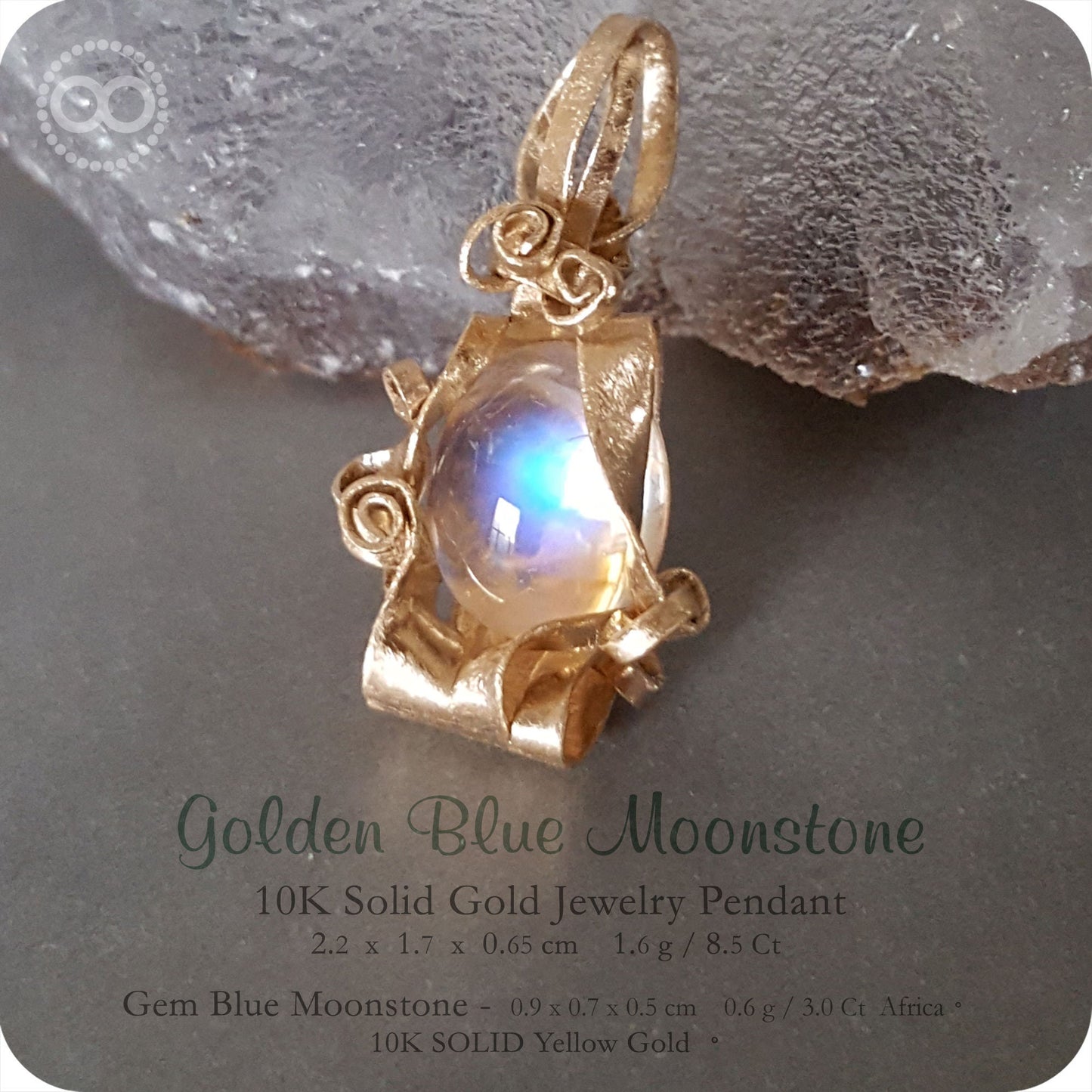 Gem Blue Moonstone 10K SOLID Gold Jewelry Pendant - H143