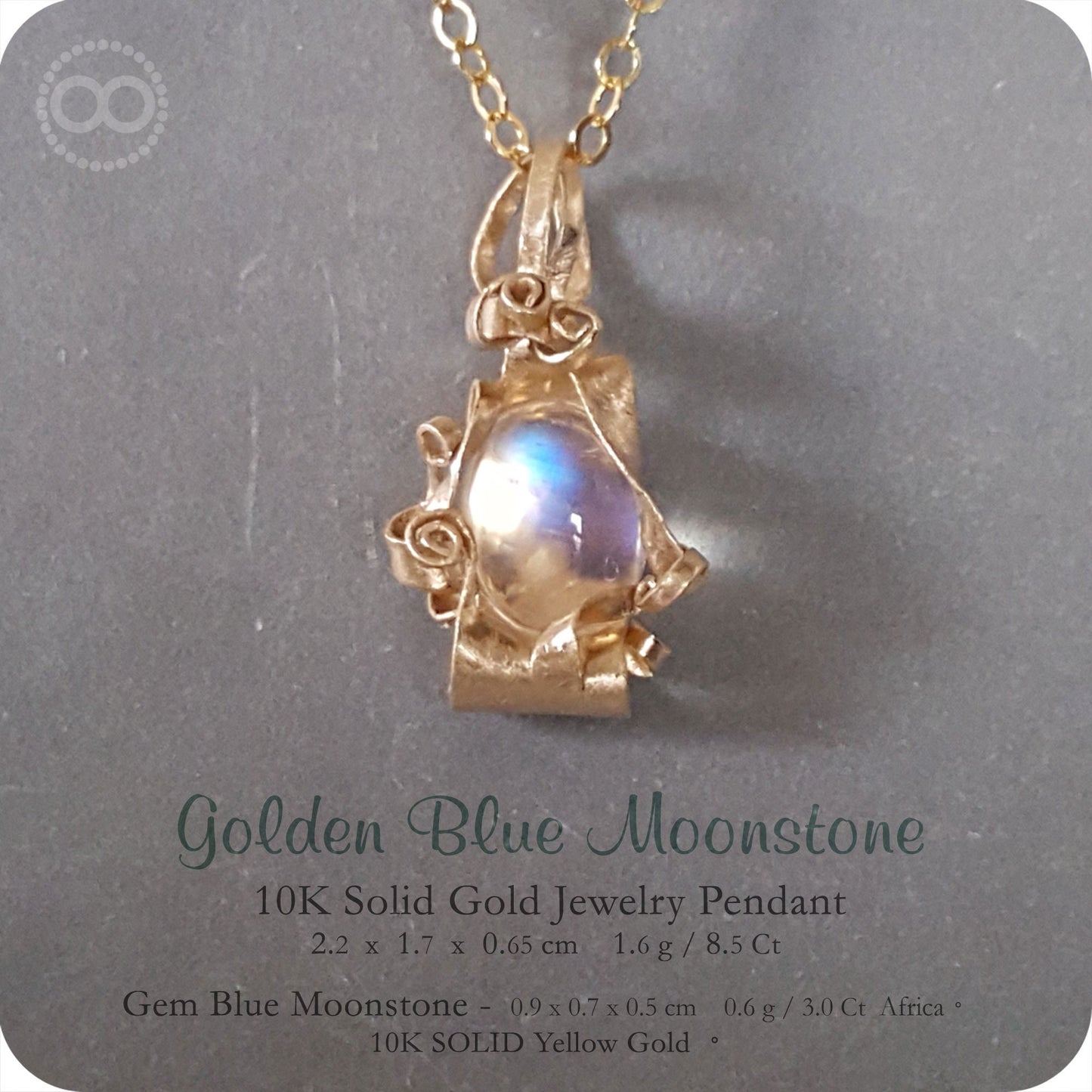 Gem Blue Moonstone 10K SOLID Gold Jewelry Pendant - H143