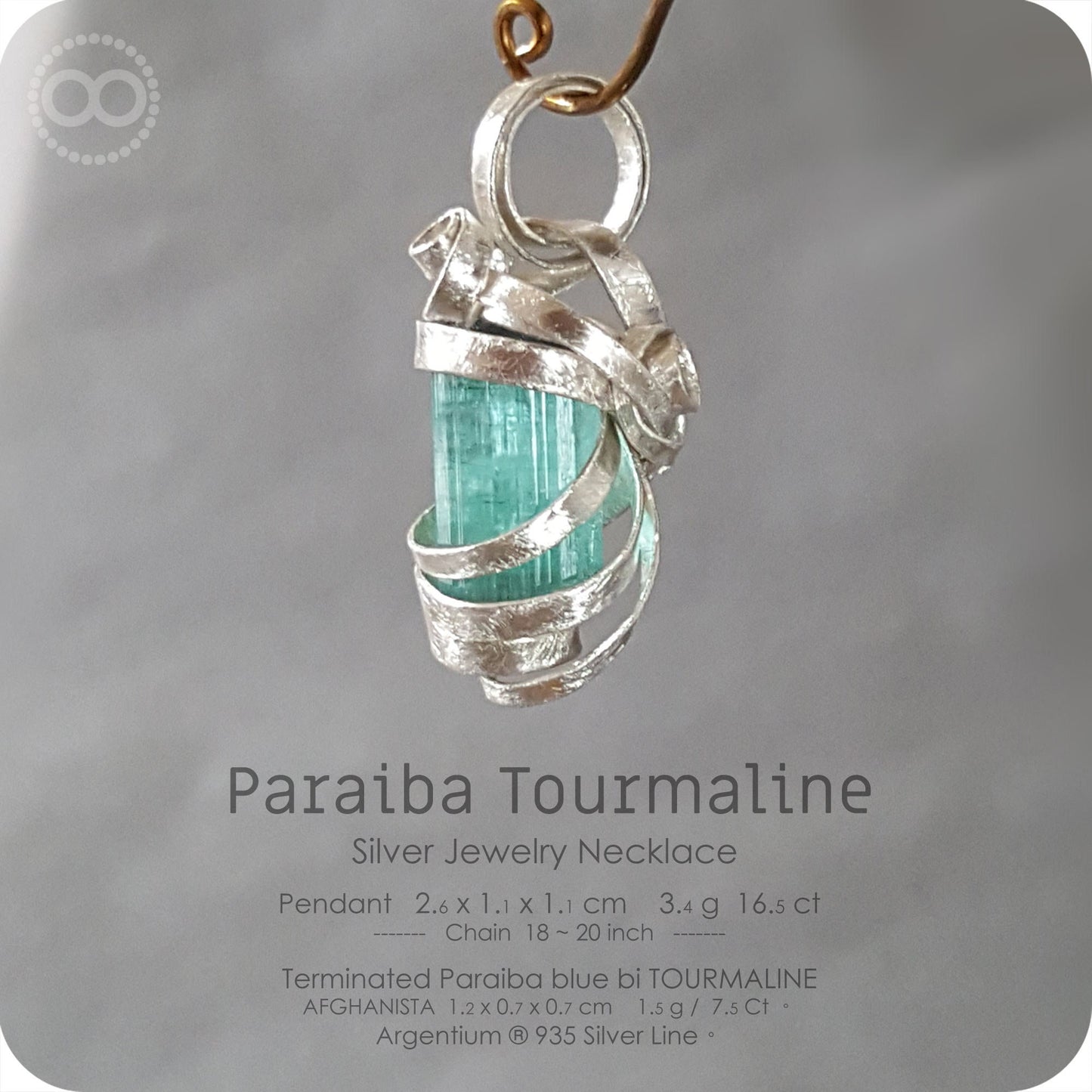 Terminated Paraiba Tourmaline Silver Jewelry Necklace - H139 - Interstellar Messenger