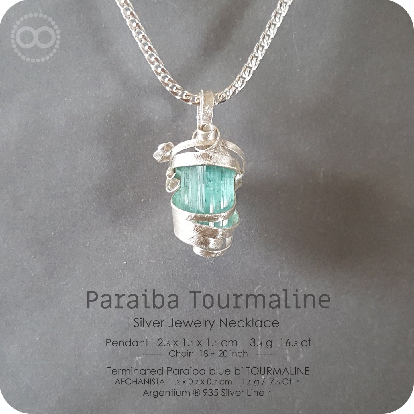 Terminated Paraiba Tourmaline Silver Jewelry Necklace - H139 - Interstellar Messenger