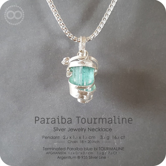 Terminated Paraiba Tourmaline Silver Jewelry Necklace - H139 - Interstellar Messenger