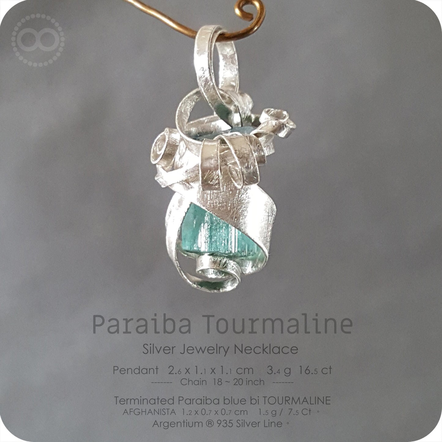 Terminated Paraiba Tourmaline Silver Jewelry Necklace - H139 - Interstellar Messenger