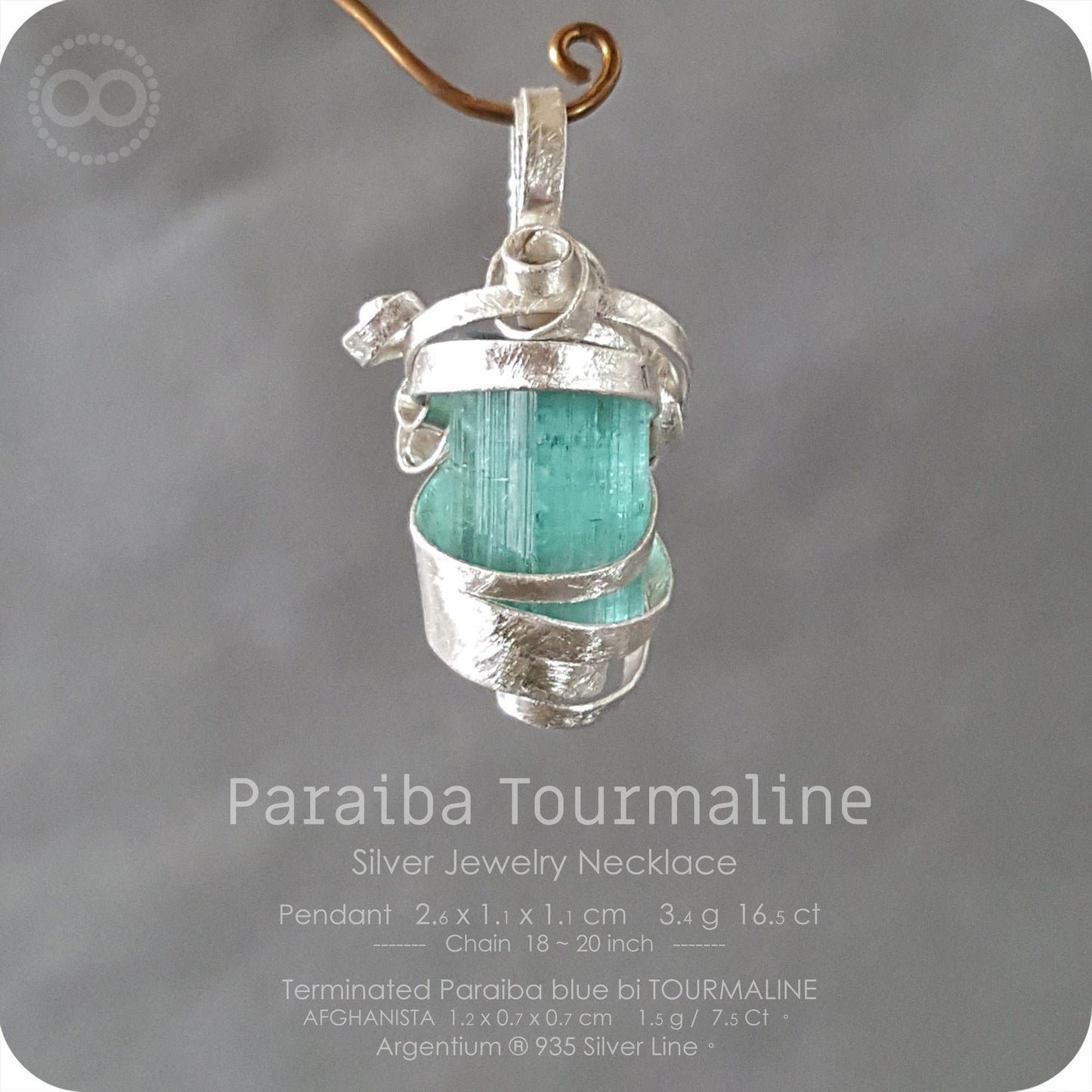 Terminated Paraiba Tourmaline Silver Jewelry Necklace - H139 - Interstellar Messenger