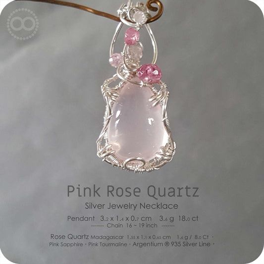 Pink Rose Quartz Silver Jewelry Necklace - H141