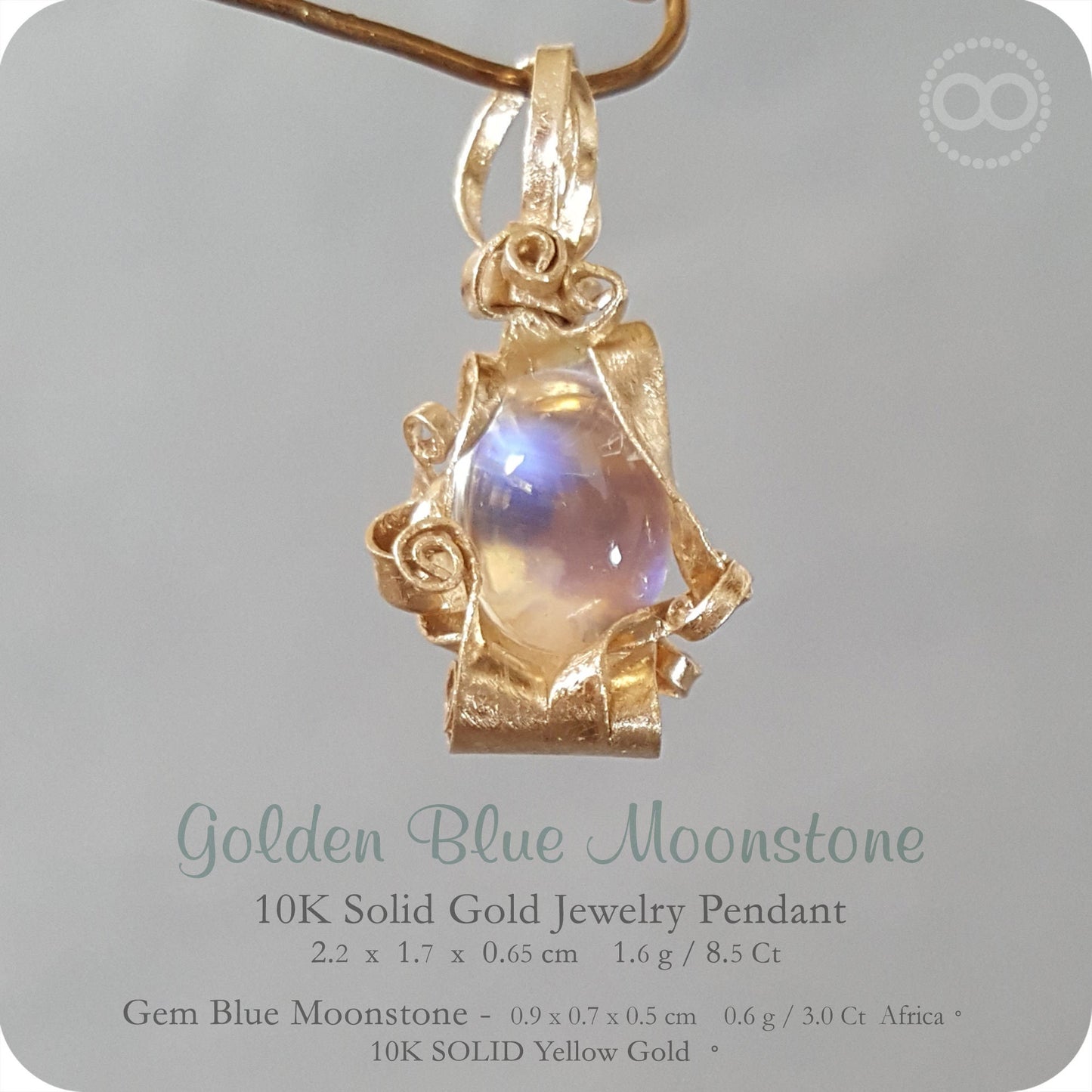 Gem Blue Moonstone 10K SOLID Gold Jewelry Pendant - H143