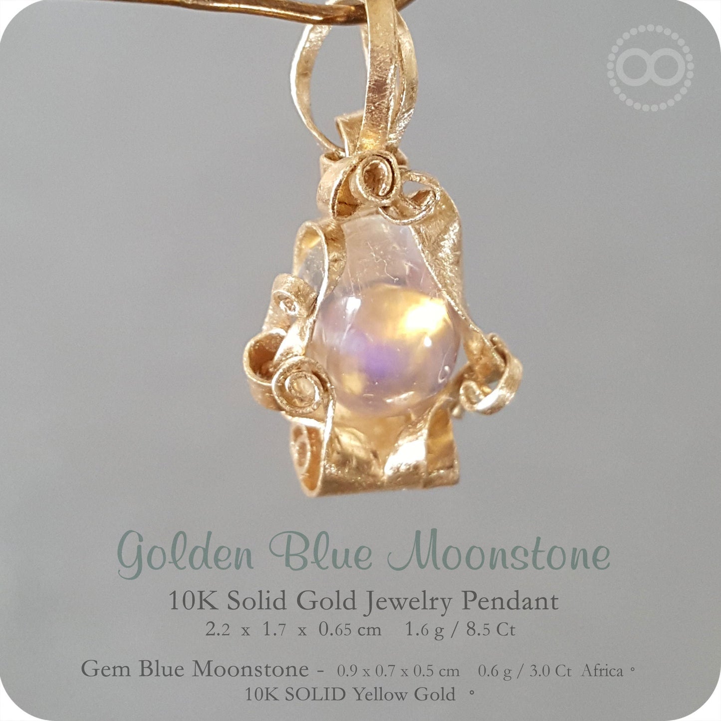 Gem Blue Moonstone 10K SOLID Gold Jewelry Pendant - H143