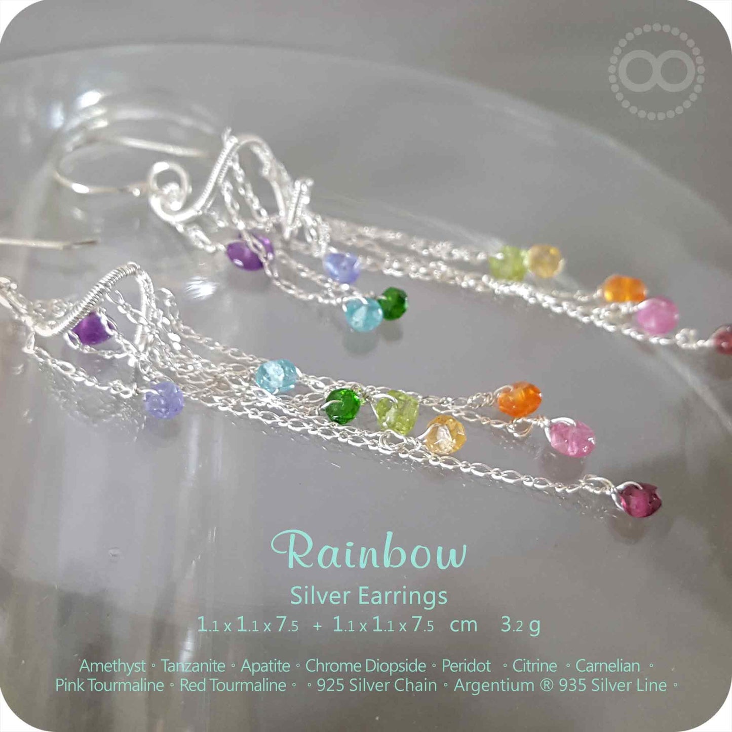 Rainbow Chakras Fish Hooks Silver Earrings - H162