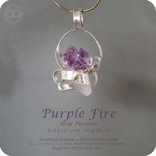 Amethyst Scepter✦ Purple Fire Silver Jewelry Pendant H164