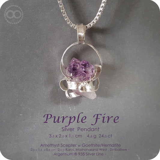 Amethyst Scepter✦ Purple Fire Silver Jewelry Pendant H164