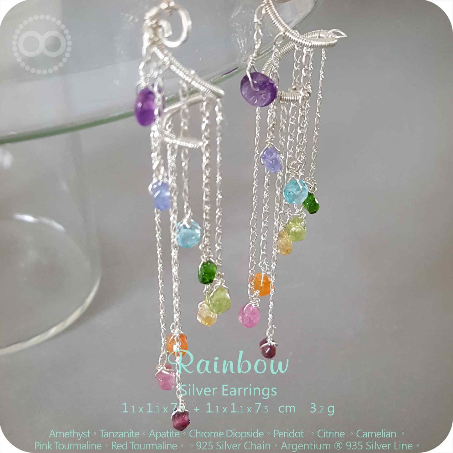 Rainbow Chakras Fish Hooks Silver Earrings - H162