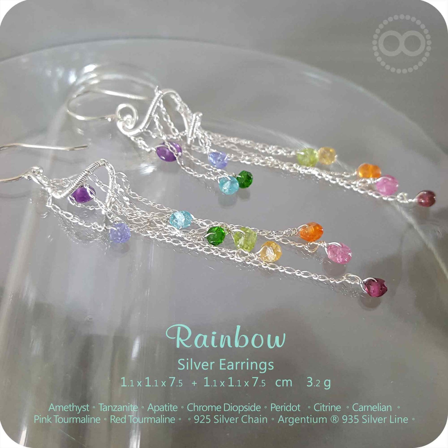 Rainbow Chakras Fish Hooks Silver Earrings - H162