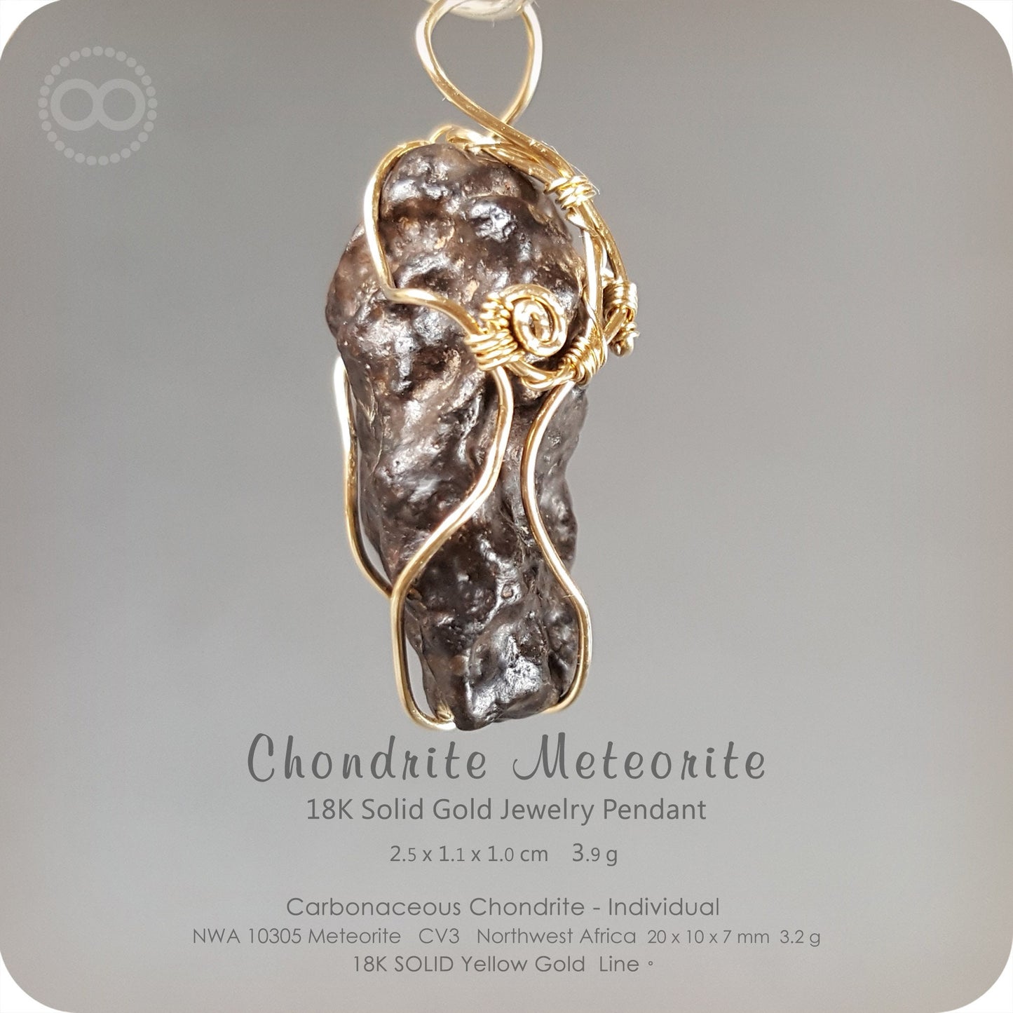Chondrite Meteorite 18K SOLID Gold Jewelry Pendant - H93