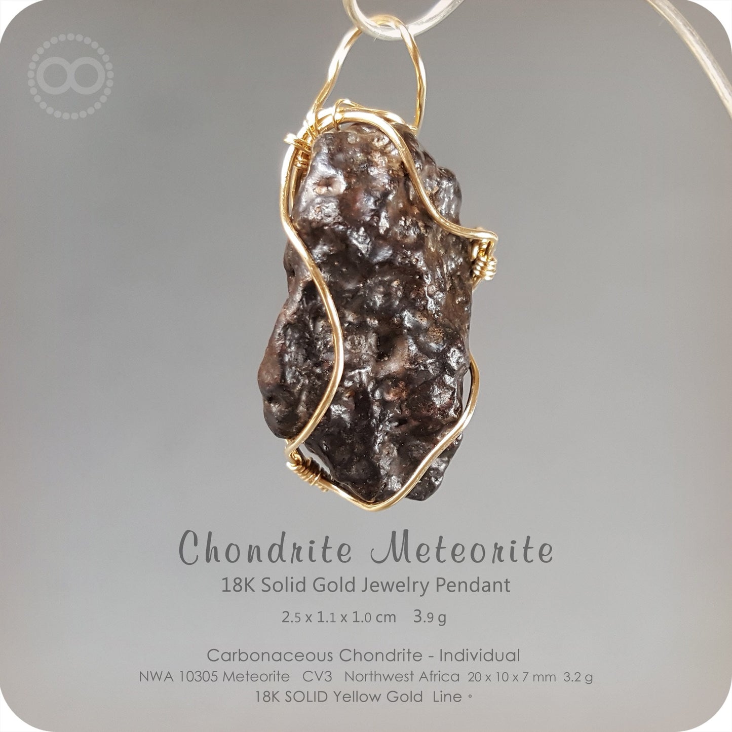 Chondrite Meteorite 18K SOLID Gold Jewelry Pendant - H93