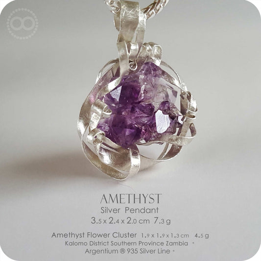 Amethyst Cluster Flower Silver Jewelry Necklace - H183