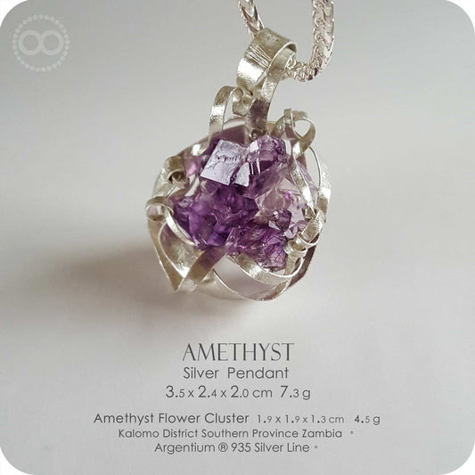 Amethyst Cluster Flower Silver Jewelry Necklace - H183