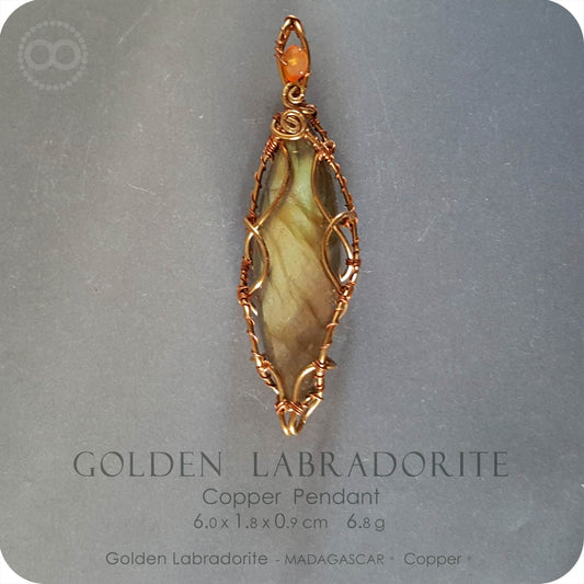 Golden Labradorite Copper Pendant- H125