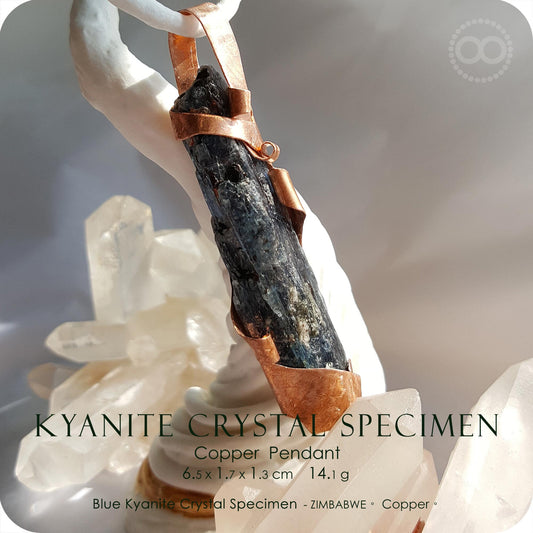 ZIMBABWE Kyanite Specimen Copper Pendant - H187